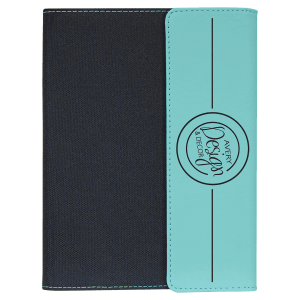 Black with Teal/Black Leatherette Canvas Portfolio with Notepad