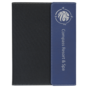 Black with Blue/Silver Leatherette Canvas Portfolio with Notepad