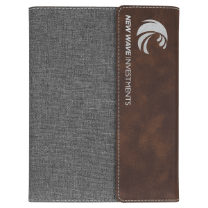 Gray with Rustic/Silver Leatherette Canvas Portfolio with Notepad