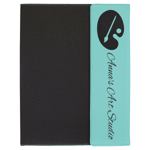 Black with Teal/Black Leatherette Canvas Portfolio with Notepad