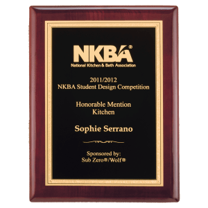 Rosewood Piano Finish Plaque with Textured Black/Gold 7" x 9" Airflyte Florentine Border LaserFX Plate
