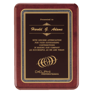 Rosewood Piano Finish Plaque with Black/Gold 8" x 10 1/2" Florentine DesignLaserFX Plate