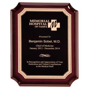 Rosewood High Gloss Plaque with Black Gold 7" x 9" Florentine Border LaserFX Plate