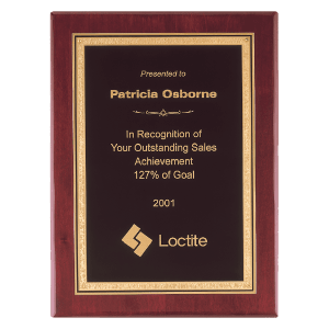 Rosewood Piano Finish Plaque with Gold Florentine Border Black 9" x 12" Airflyte Premium LaserFX Plate