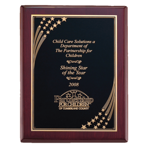 9" x 12" Airflyte Rosewood Piano Finish Plaque with Gold Florentine Star Border LaserFX Plate