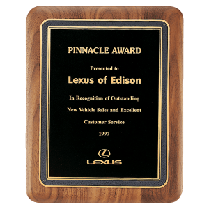 Walnut Plaque with Black/Gold Florentine Border Textured Black 8" x 10 1/2" American LaserFX Plate