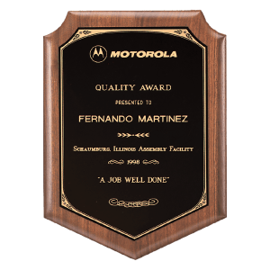 Walnut Plaque with Gold Border Laserable Black Brass 9" x 12" American Plate