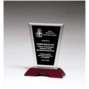 6" x 9" Black Silkscreened Clear Glass with High Gloss Rosewood Base