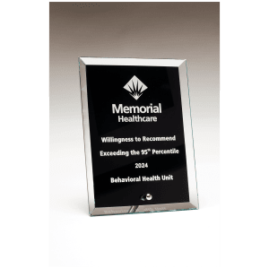 4" x 6" Clear Glass Plaque with Painted Black Background, Silv             er Plated Easel Post