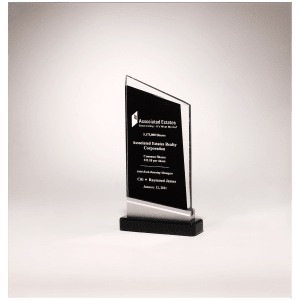 4 3/4" x 7 7/8" Zenith Series Glass Award, Black Piano Finish Base with Silver Aluminum Accent