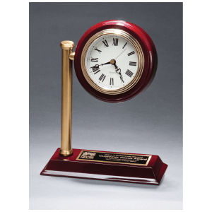 7" x 9" Rail Station Style Desk Clock on Rosewood Finish High Gloss Base, Black Plate