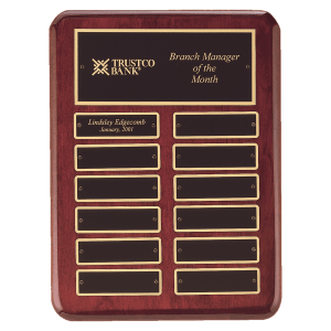 9" x 12" Rosewood Piano Finish 12 Perpetual Plates Plaque with Laserable Black Brass Plates