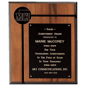 8" x 10 1/2" American Walnut Routed Plaque w/Black Brass Plate and 2 1/2" Black Brass Disc