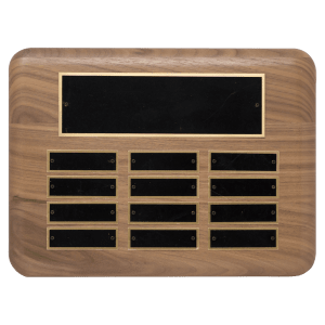 9" x 12"/Plates 7/8" x 2 3/4" American Walnut 12 Plate Perpetual Plaque with Black Brass Plated Steel Plates