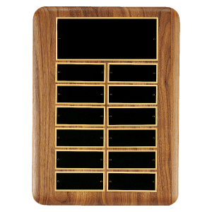 11" x 15"/Plates 1 1/2" x 3 3/4" American Walnut 12 Plate Perpetual Plaque with Black Brass Header Plate
