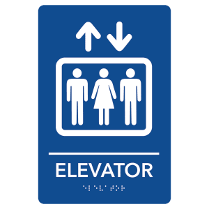 Elevator Pre-Designed ADA Sign, Blue/White, 6" x 9"