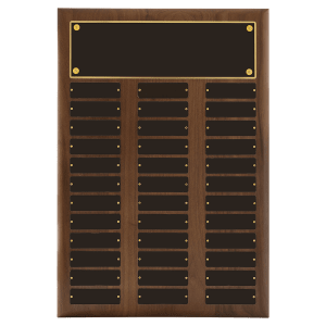 14" x 20"/Plates 1" x 3 1/4" American Walnut 36 Plate Perpetual Plaque with Black Brass Plates