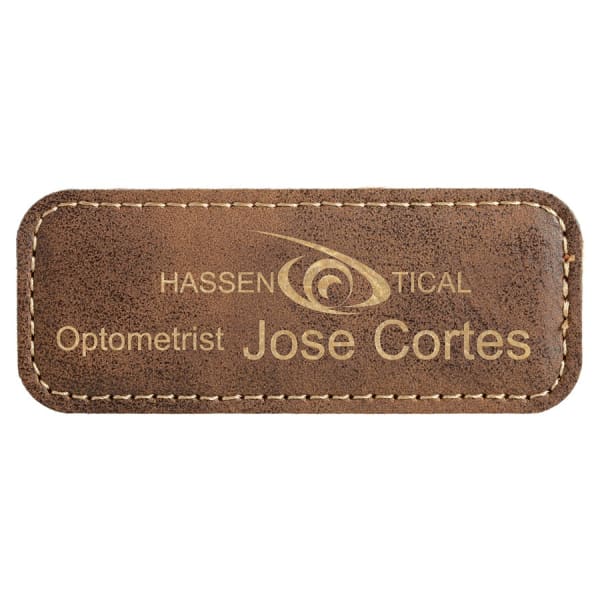 3 1/4" x 1 1/4" Rustic/Gold Laserable Leatherette Badge Blank with Magnet