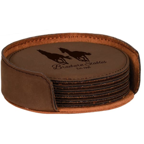 4" Round Laserable Leatherette 6-Coaster Set