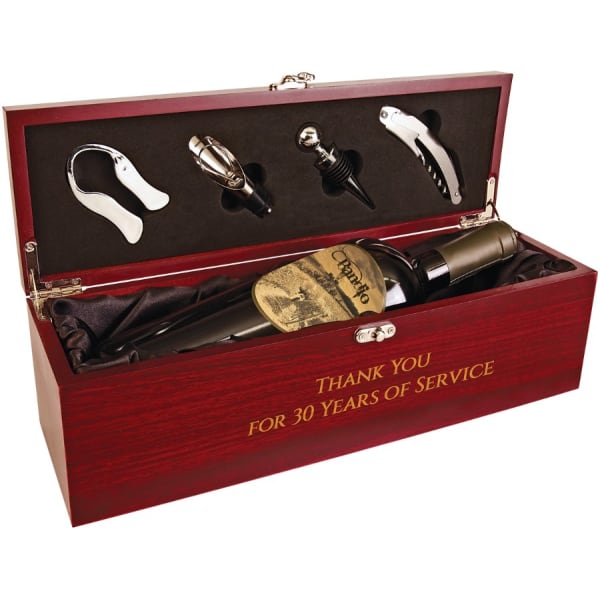 Rosewood Finish Single Wine Box with Tools & Black Lining