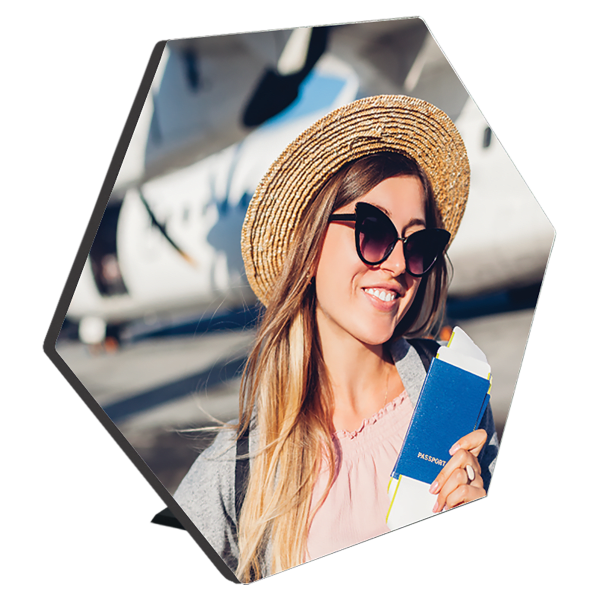 7.5" x 6.53" White ChromaLuxe MDF Hexagon Photo Panel with Kickstand