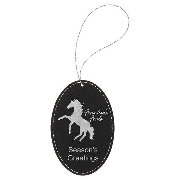 Laserable Leatherette Oval Ornament with Silver String