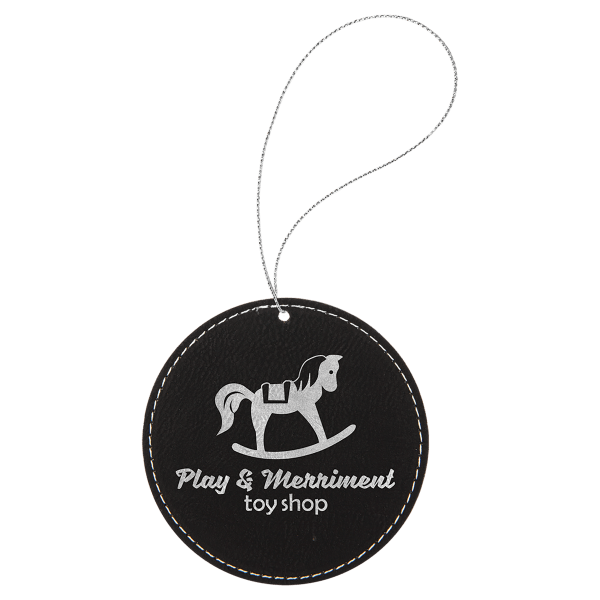 Laserable Leatherette Round Ornament with Silver String