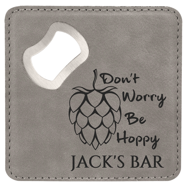 4" x 4" Square Laserable Leatherette Coaster with Bottle Opener - Image 5
