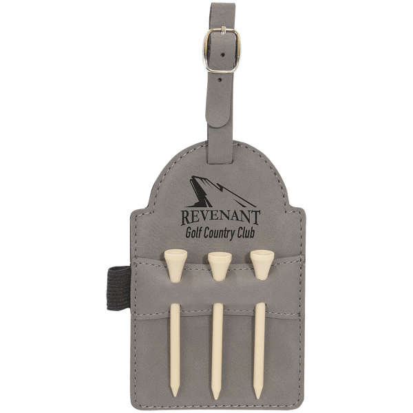 5" x 3 1/4" Laserable Leatherette Golf Bag Tag with 3 Wooden Tees - Image 3