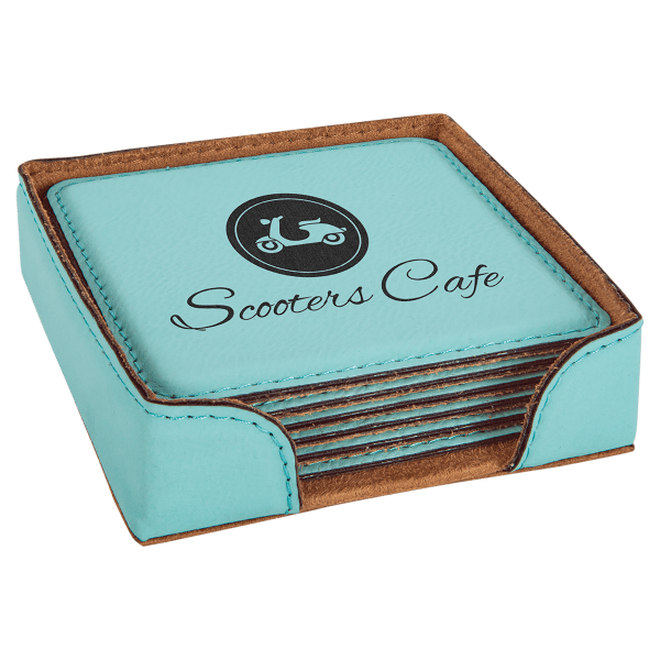 4" x 4" Square Laserable Leatherette 6-Coaster Set - Image 6