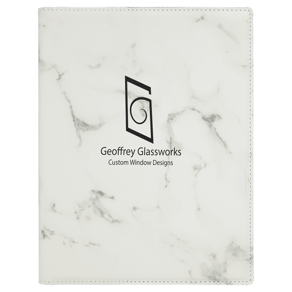 7" x 9" White Marble Laserable Leatherette Small Portfolio with Notepad