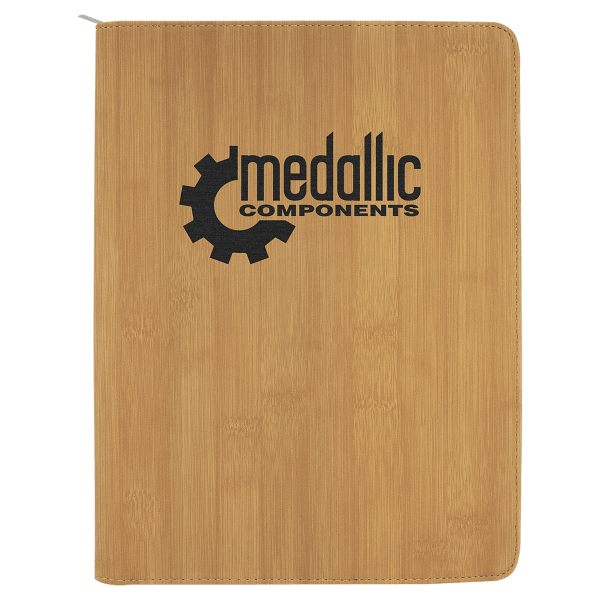 9 1/2" x 12" Bamboo with Zipper Laserable Leatherette Portfolio with Notepad