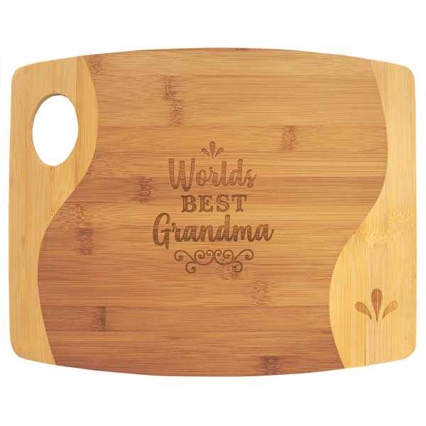 13 3/4" x 11" x 5/16" Bamboo Two Tone Cutting Board with Handle