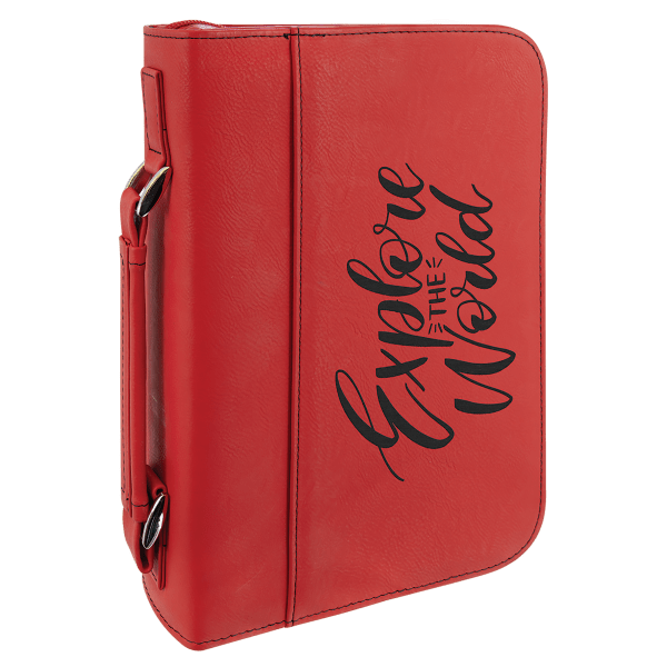 7 1/2" x 10 3/4" Red Leatherette Book/Bible Cover with Handle and Zipper