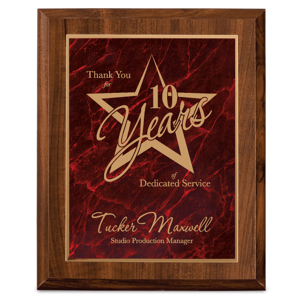 7" x 9" Cherry Finish Plaque with Red Marbleized Plate
