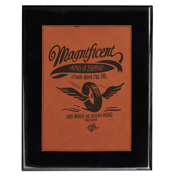 Black 6" x 8" Piano Finish Plaque with Rawhide Leatherette Plate