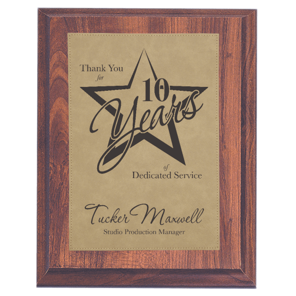 9" x 12" Elegant Cherry Finish Plaque with Light Brown Leatherette Plate