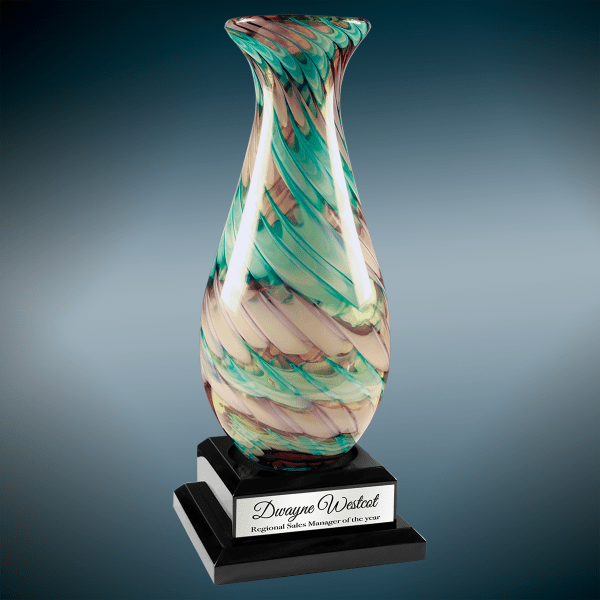 Swirl Art Glass Vase with Black Royal Piano Finish Base