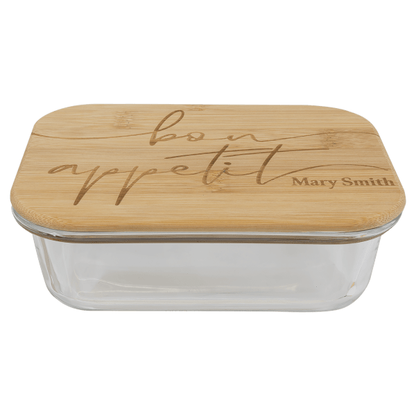 21 oz. Rectangle Glass Container with Bamboo Lid