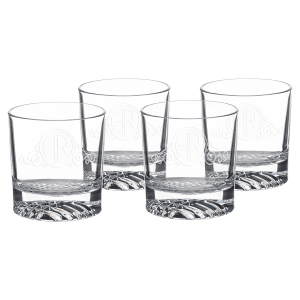 9 oz. Round Rocks Glass (Same Glass as the DCS401 Decanter Set) Sold in Sets of 4, 6 Sets Per Case (Comes in a Black Printed Gift Box)