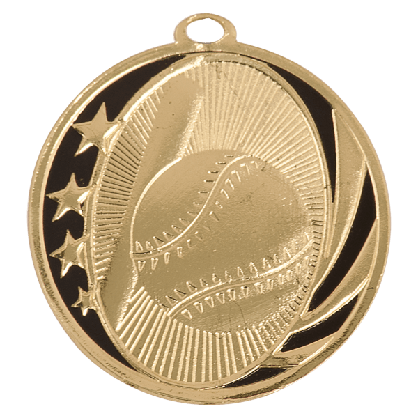 2" Bright Gold Baseball/Softball Laserable MidNite Star Medal