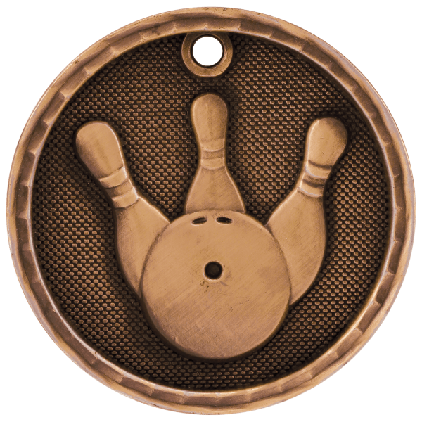 2" Antique Gold 3D Bowling Medal - Image 3