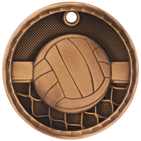 2" Antique Gold 3D Volleyball Medal - Image 3