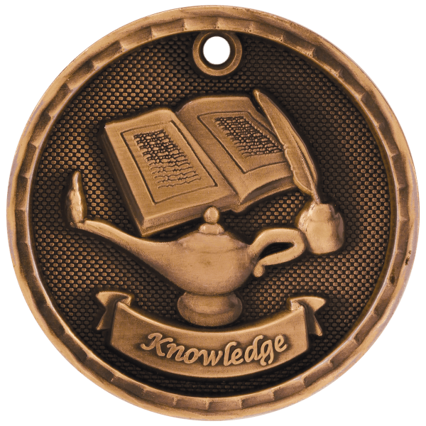 2" Antique Gold 3D Lamp of Knowledge Medal - Image 3