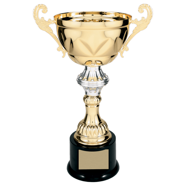 13" Completed Metal Cup Trophy on Plastic Base