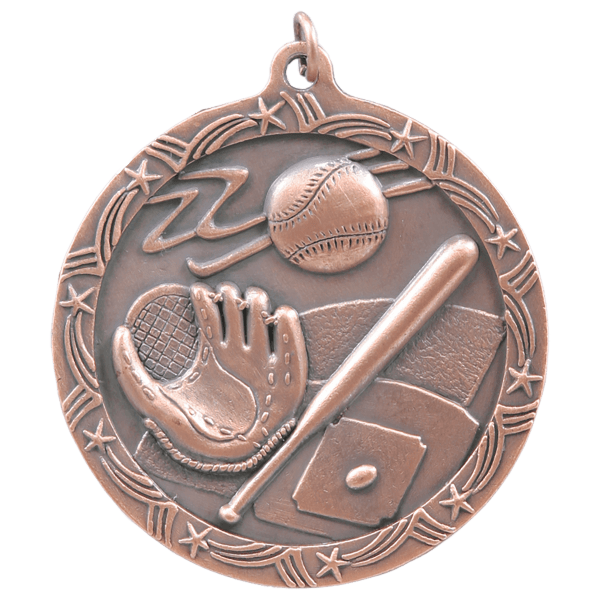 2 1/2" Antique Gold Baseball/Softball Shooting Star Medal - Image 3