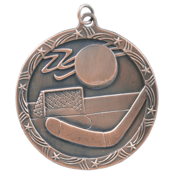 2 1/2" Antique Gold Hockey Shooting Star Medal - Image 3