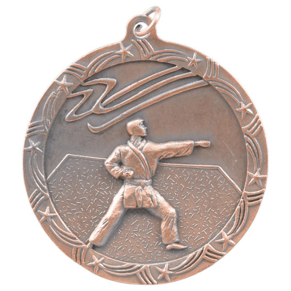 2 1/2" Antique Gold Martial Arts Shooting Star Medal - Image 3