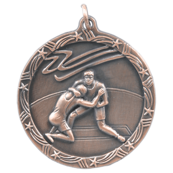 1 3/4" Antique Gold Wrestling Shooting Star Medal - Image 3