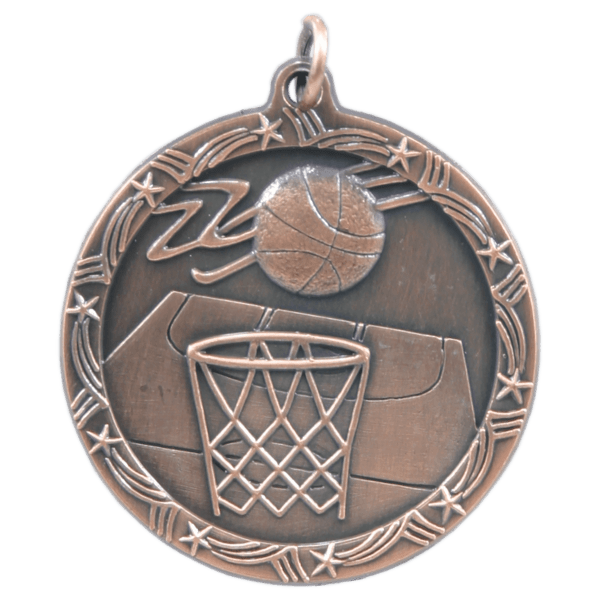 1 3/4" Antique Gold Basketball Shooting Star Medal - Image 3
